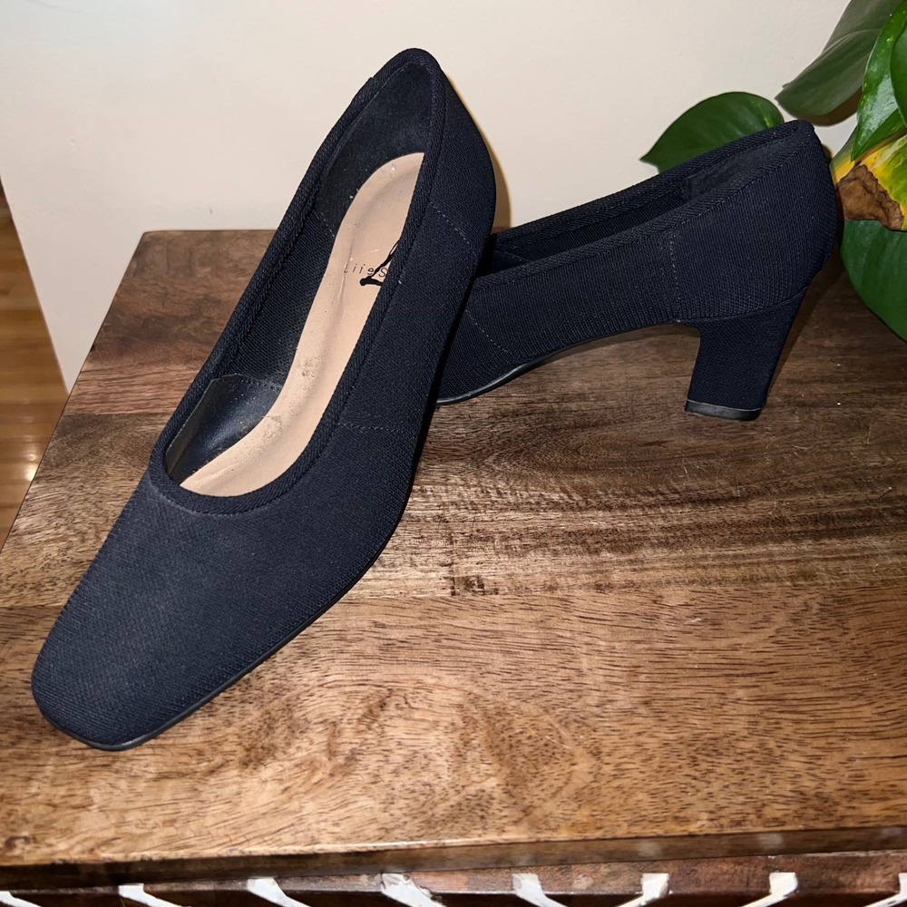 Lifestride Womens 7M Blue Fabric Block Heel‎ Pumps Career Wear Comfort Workwear